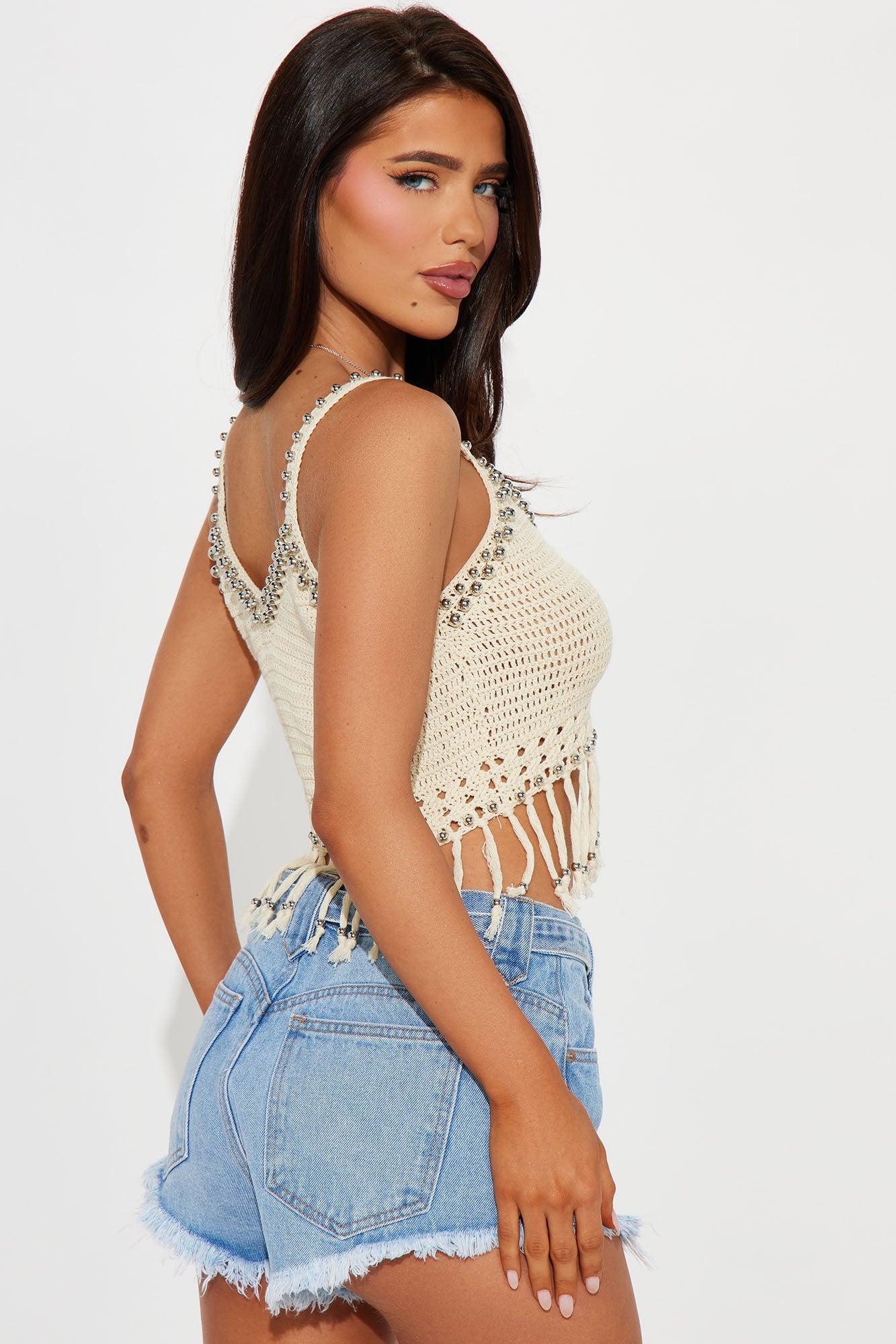 Island Vibes Beaded Crochet Top - Cream/combo Product Image