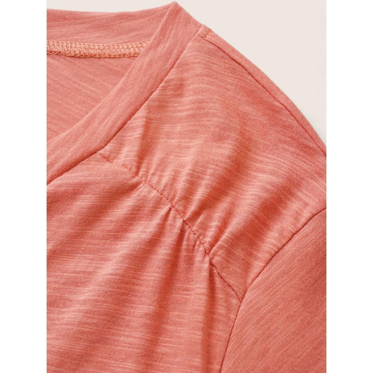 Plus Size Plain Ruffle Sleeve Heather V Neck T-shirt Rust Women Casual Plain V-neck Everyday T-shirts BloomChic 14-16/1X Product Image
