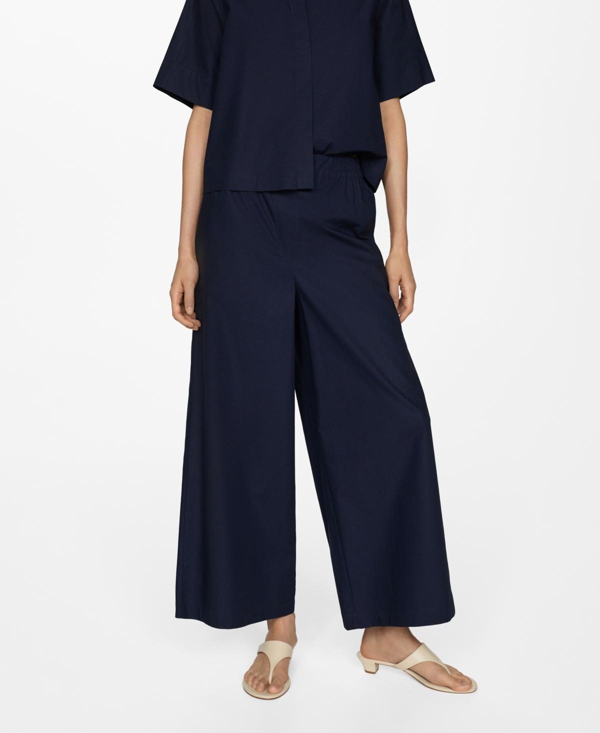 Mango Womens Cotton Wide Leg Trousers Product Image