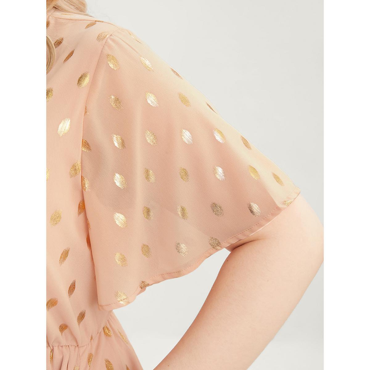 Plus Size Polka Dot V Neck Pocket Ruffle Hem Maxi Dress Rouge Women Elegant Elastic Waist V-neck Short sleeve Curvy Long Dress BloomChic 26/4X Product Image