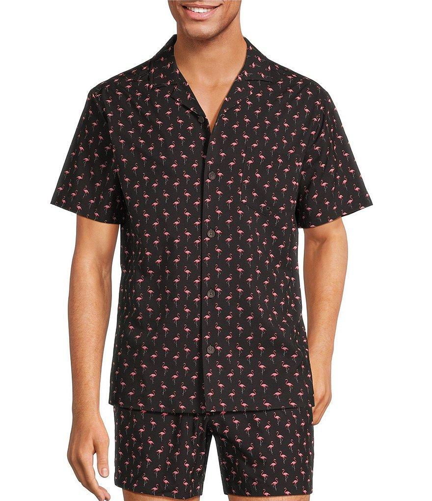 Caribbean Mini Flamingo Cabana Camp Collar Short Sleeve Woven Top Product Image