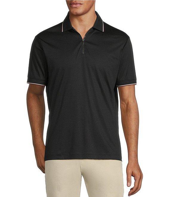 Murano Liquid Luxury Slim Fit Solid Interlock Short Sleeve Quarter-Zip Polo Shirt Product Image