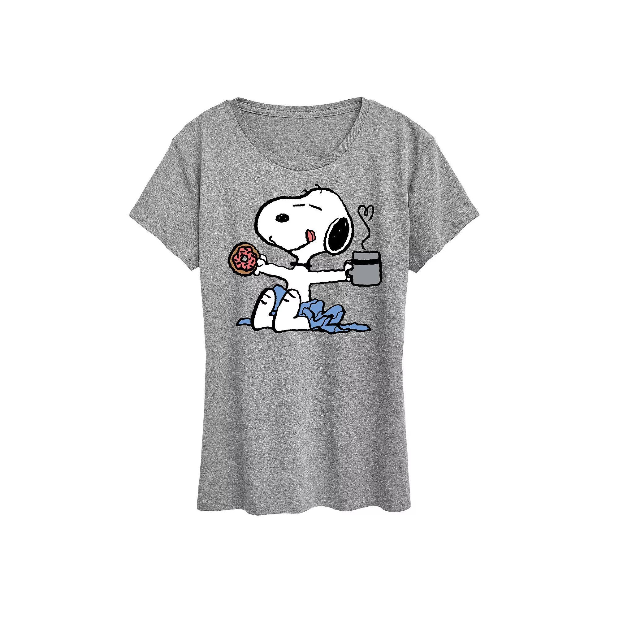 Womens Peanuts Donut Coffee Snoopy Graphic Tee Product Image