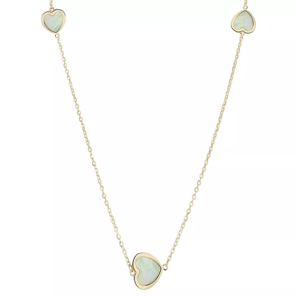 LUMINOR GOLD 14k Gold Gemstone 3-Heart Station Necklace, Women's, Size: 18", M Of White Product Image