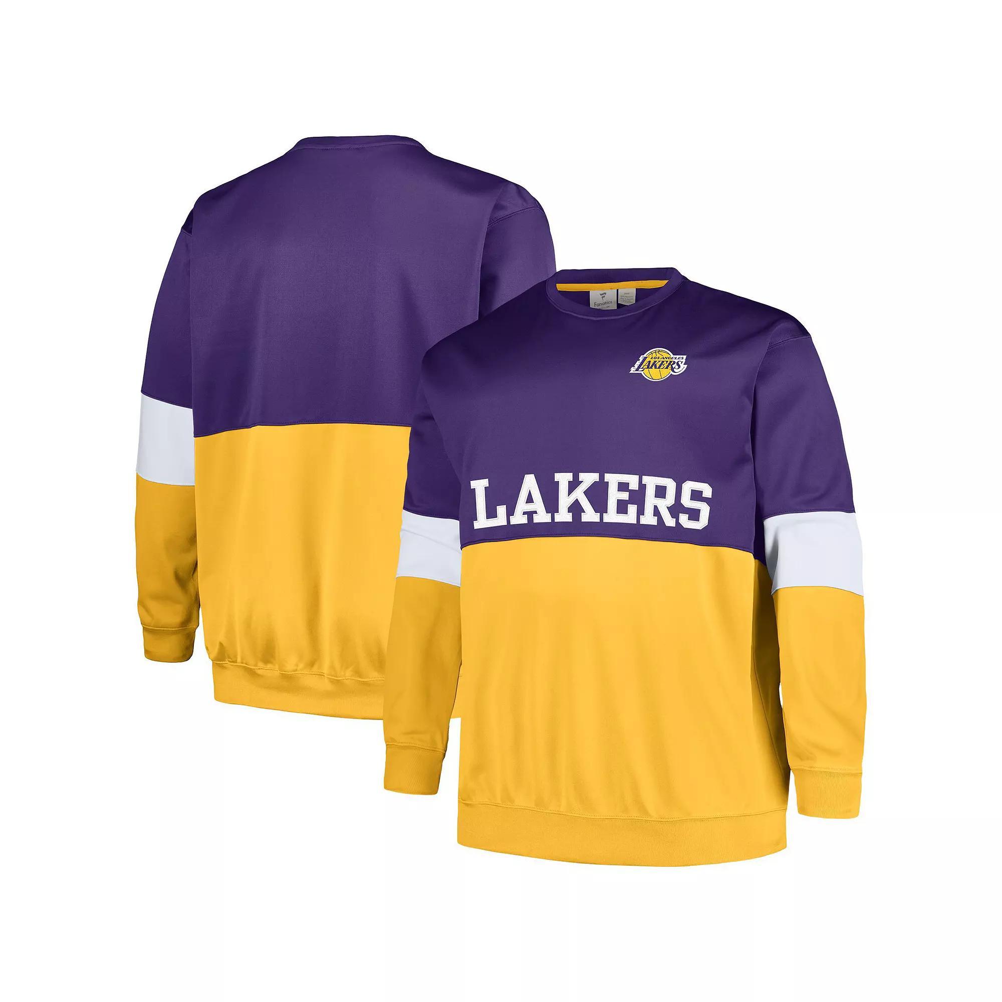 Men's Fanatics Branded Purple/Gold Los Angeles Lakers Big & Tall Split Pullover Sweatshirt, Size: 4XB Product Image