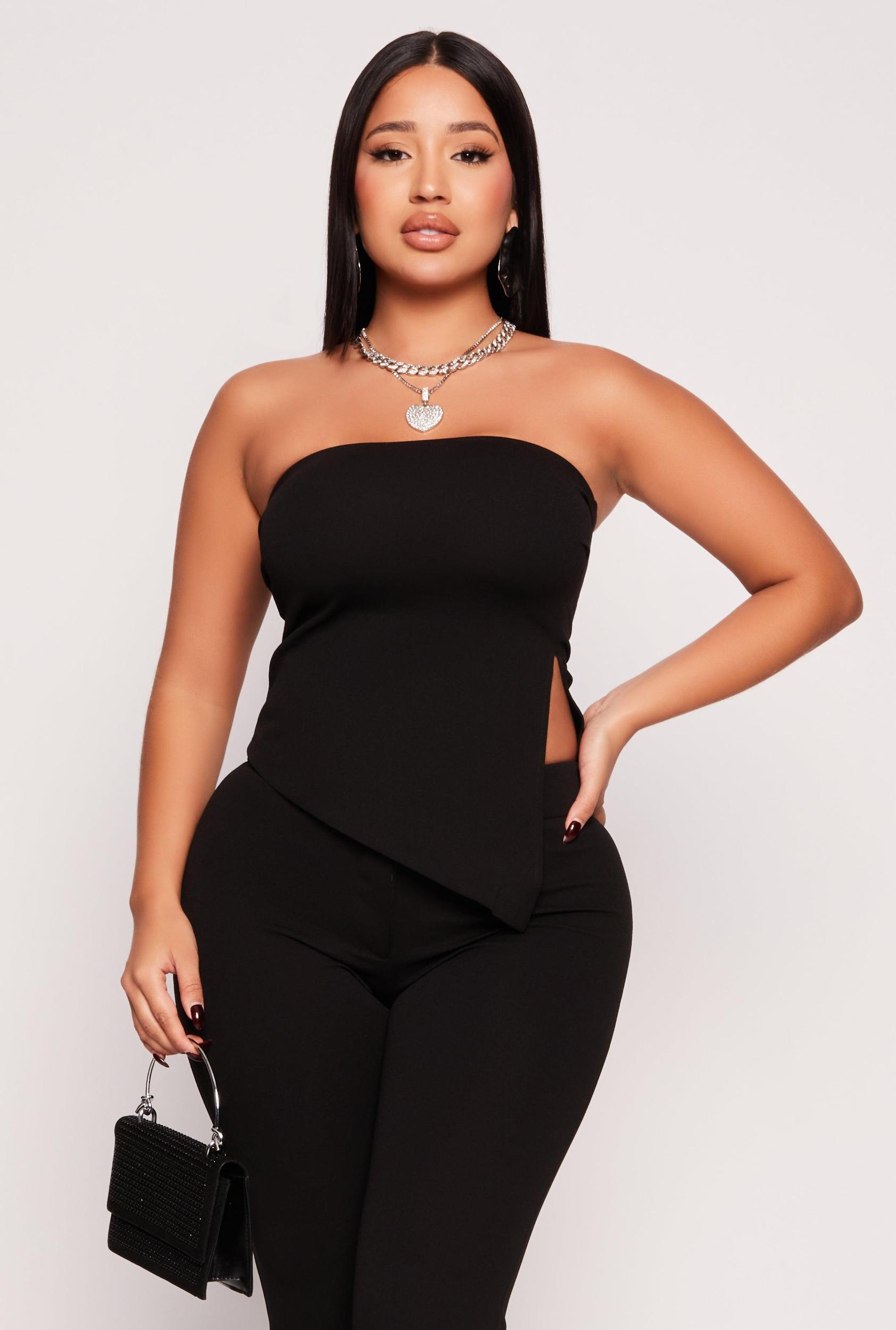 Womens Asymmetrical Side Slit Tube Top Product Image