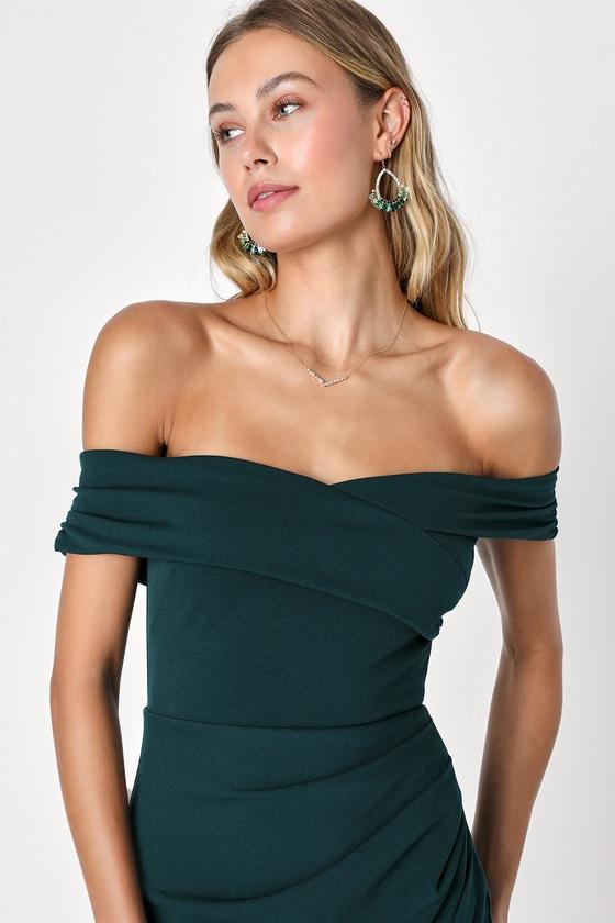 High-Class Presence Emerald Green Off-the-Shoulder Maxi Dress Product Image