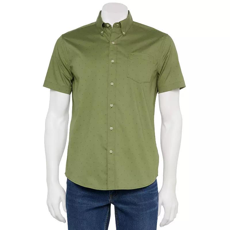Men's Sonoma Goods For Life® Short Sleeve Perfect Length Button Down Shirt, Size: Medium, Blue Geo Product Image