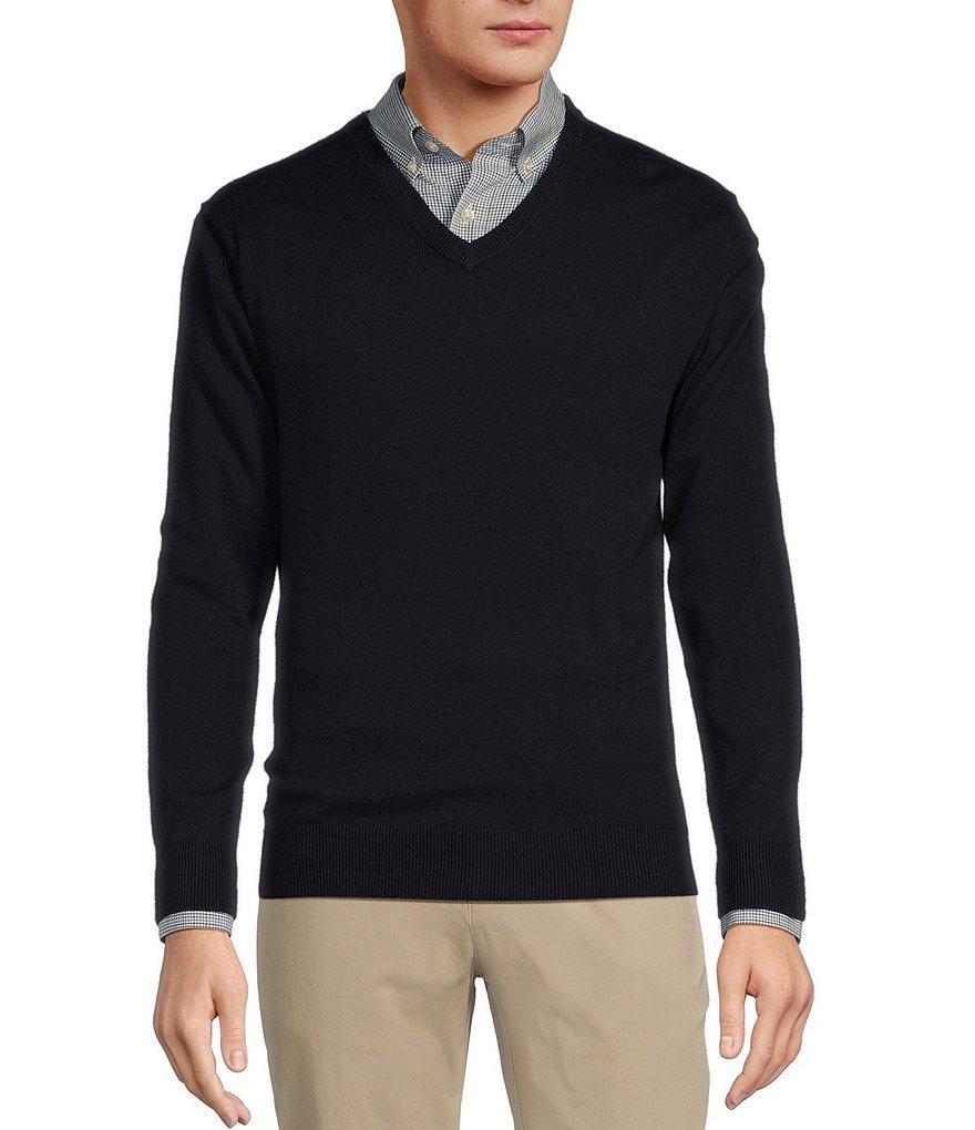 Roundtree & Yorke Long Sleeve Solid V-Neck Pullover Sweater Product Image