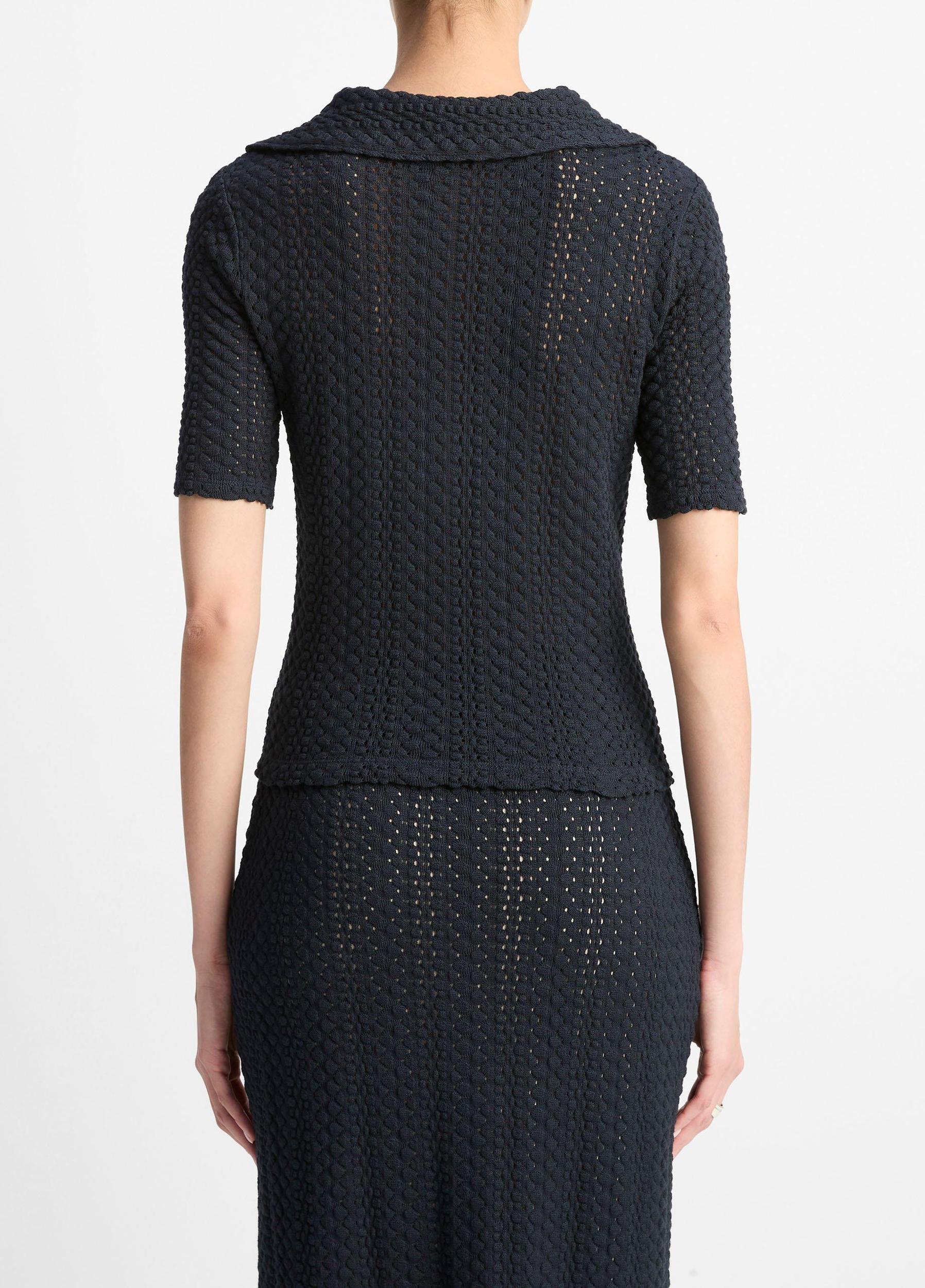 Textural Cotton Elbow-Sleeve Polo Top Product Image