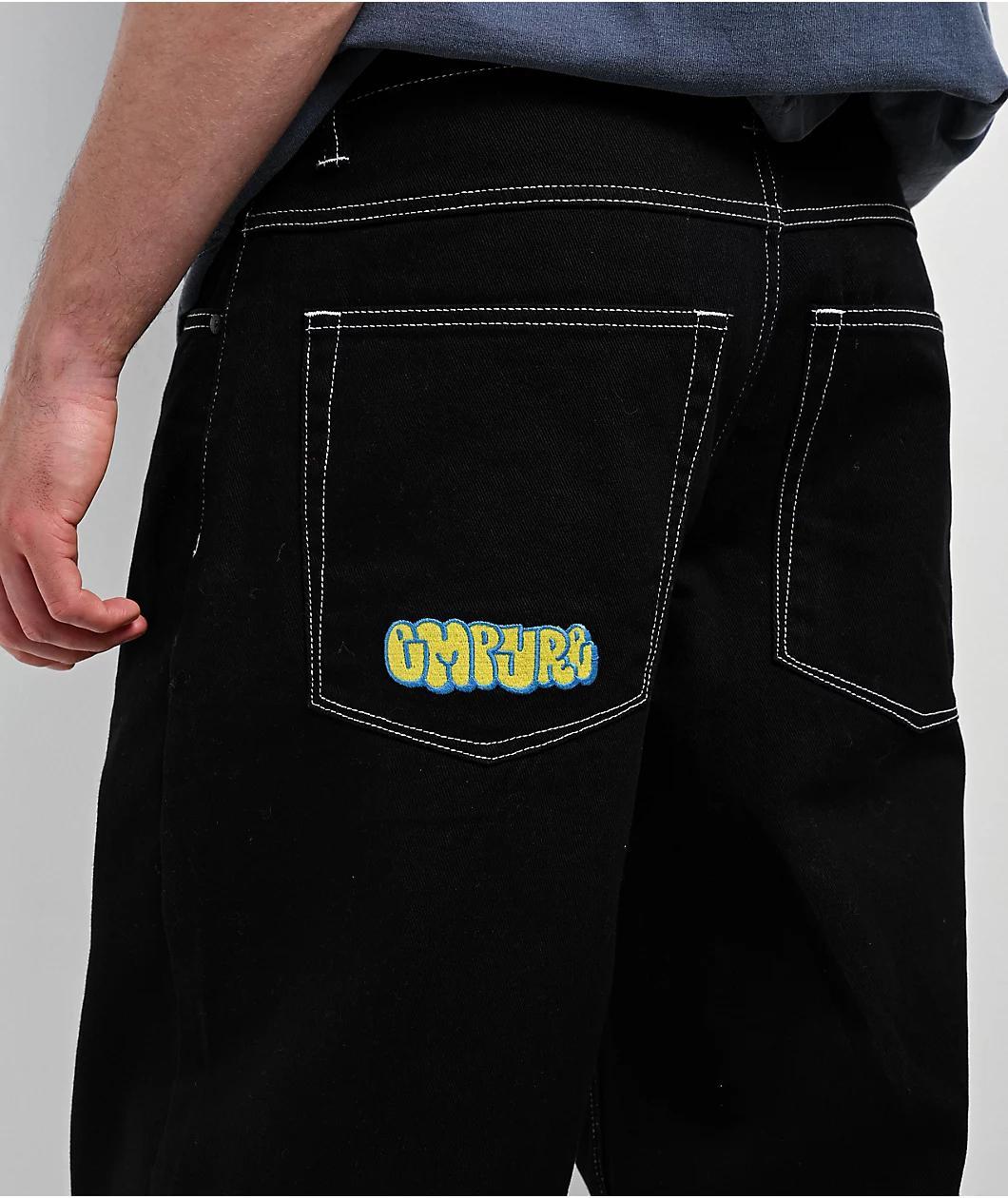 Empyre Ultra Loose Fit Embroidered Black Skate Jeans Product Image
