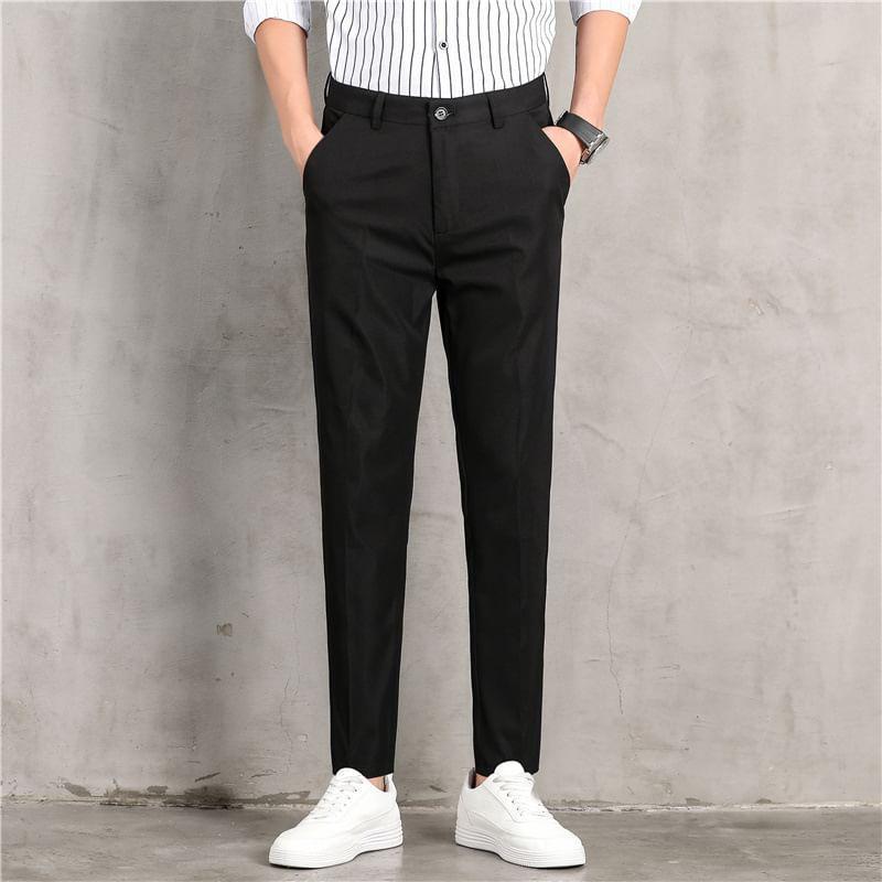 Mid Rise Plain Cropped Tapered Dress Pants Product Image