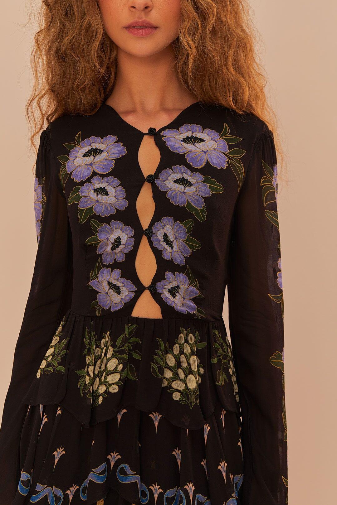 Black Winter Garden Ruffle Maxi Dress Product Image