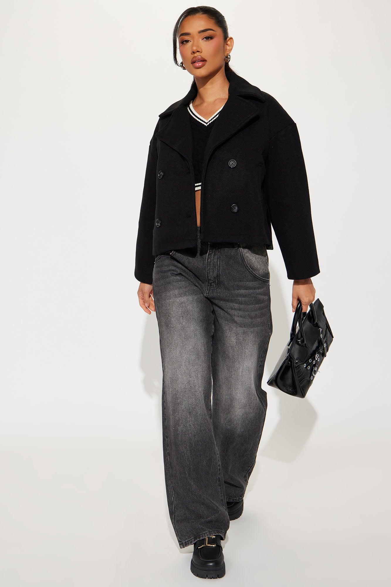 Miranda Faux Wool Coat - Black Product Image