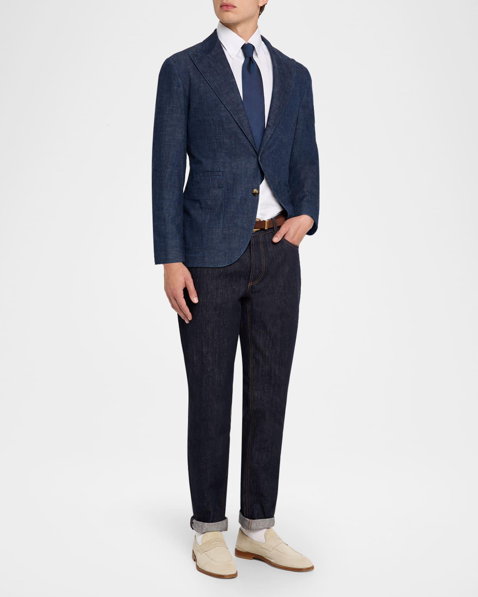 Men's Denim Peak Lapel Single-Breasted Sport Coat Product Image