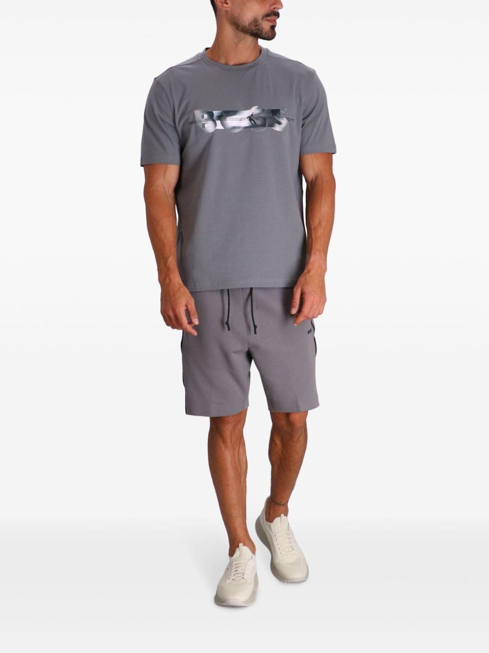 HUGO BOSS Cotton-blend T-shirt With Skate Artwork Front And Back In Dark Beige Product Image