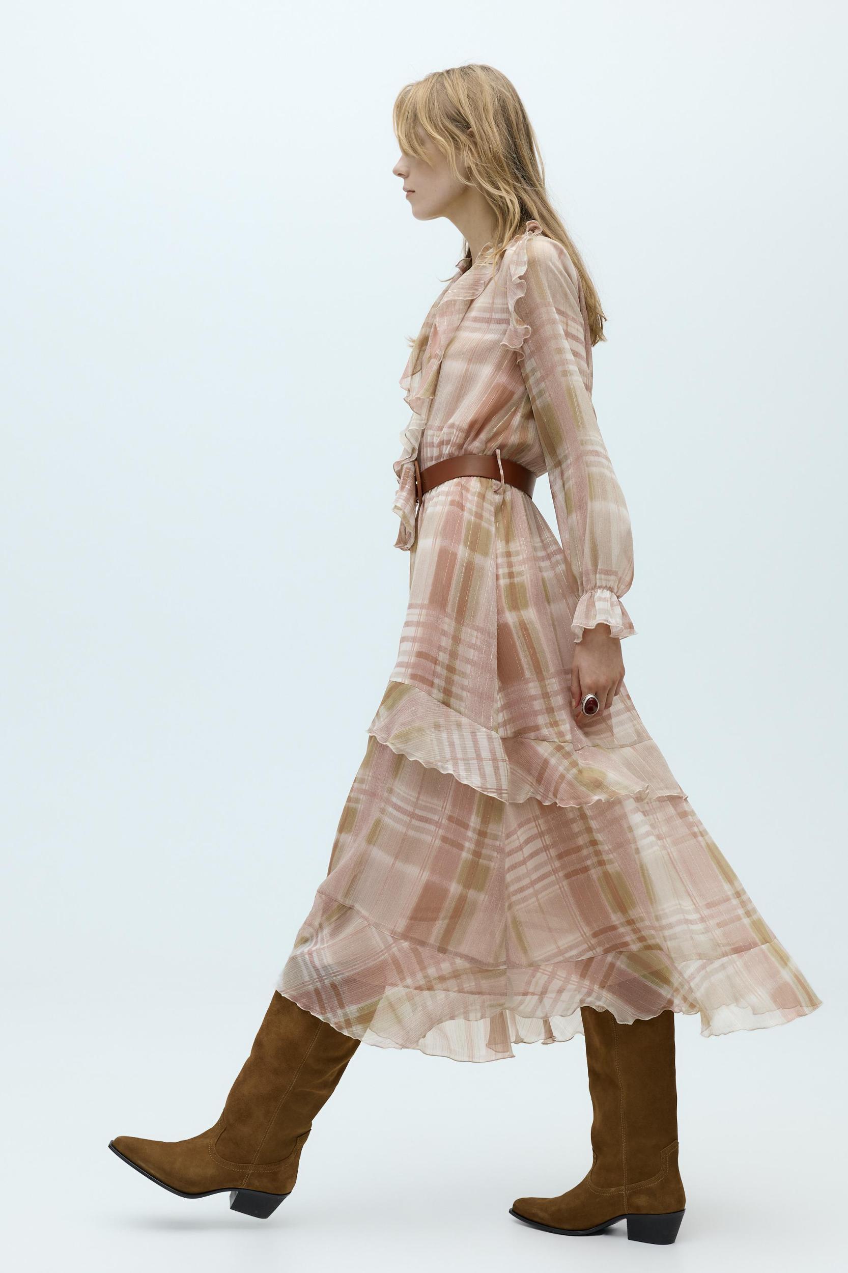 RUFFLED BELT MIDI DRESS Product Image