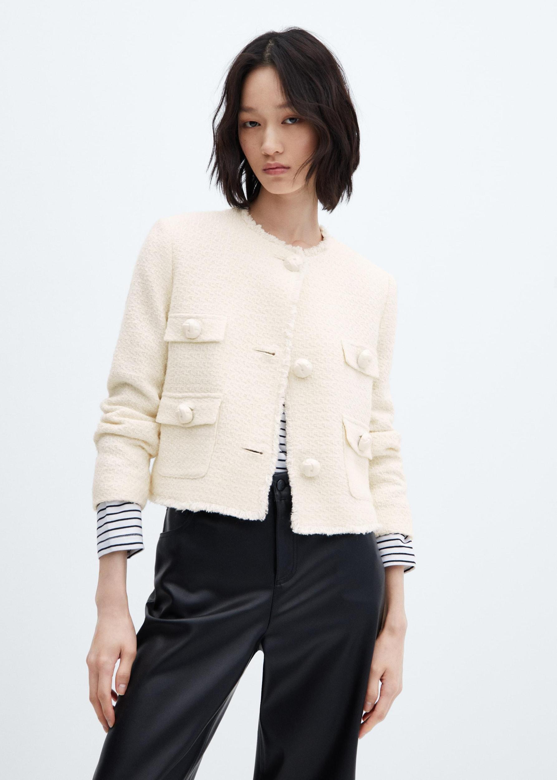 Tweed jacket with pockets - Women | MANGO USA Product Image