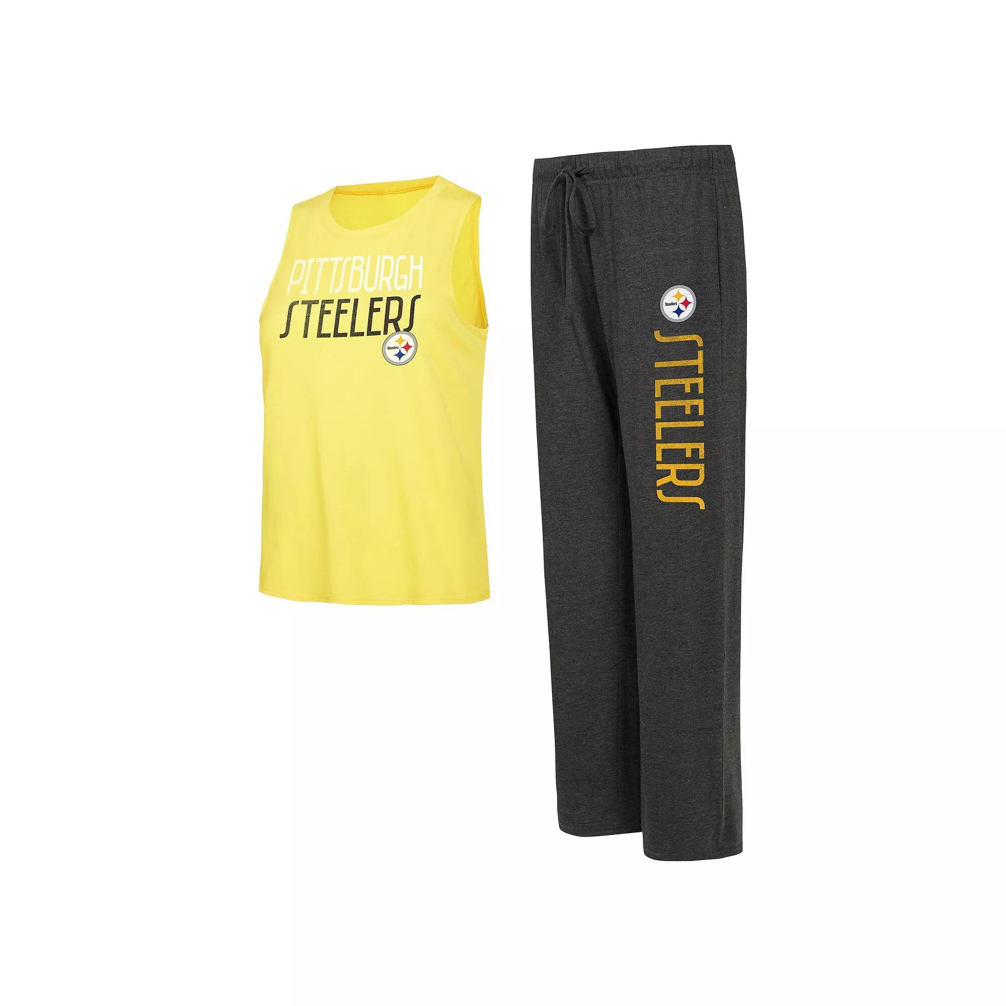Women's Concepts Sport Black/Gold Pittsburgh Steelers Muscle Tank Top & Pants Lounge Set, Size: Small Product Image