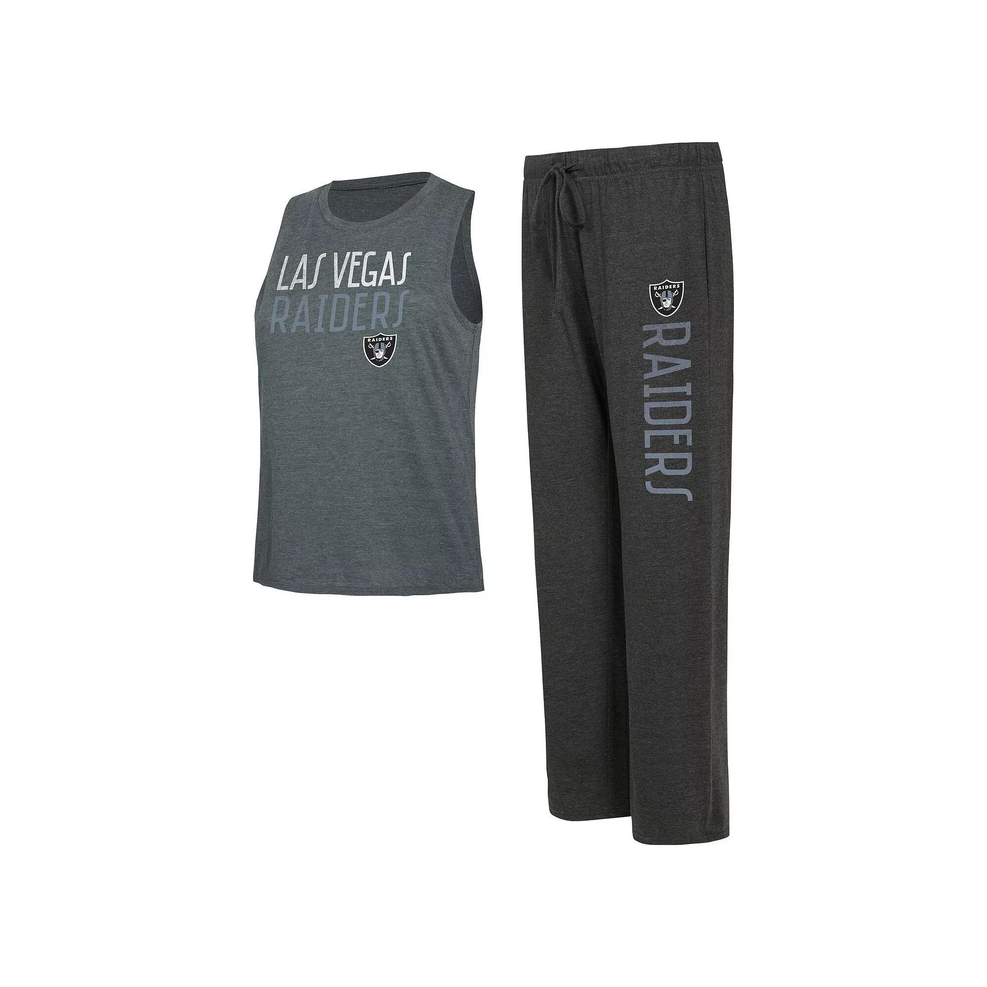 Women's Concepts Sport Black/Charcoal Las Vegas Raiders Muscle Tank Top & Pants Lounge Set, Size: Large, Lvr Black Product Image