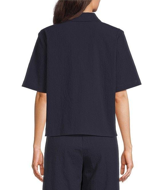 Eileen Fisher Crinkled Organic Cotton Notch Collar Short Sleeve Top Product Image