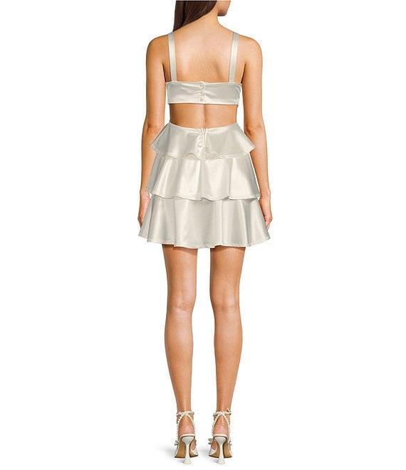 Honey and Rosie Sateen Square Neck Pleated Bodice Back Cut-Out Tiered Dress Product Image