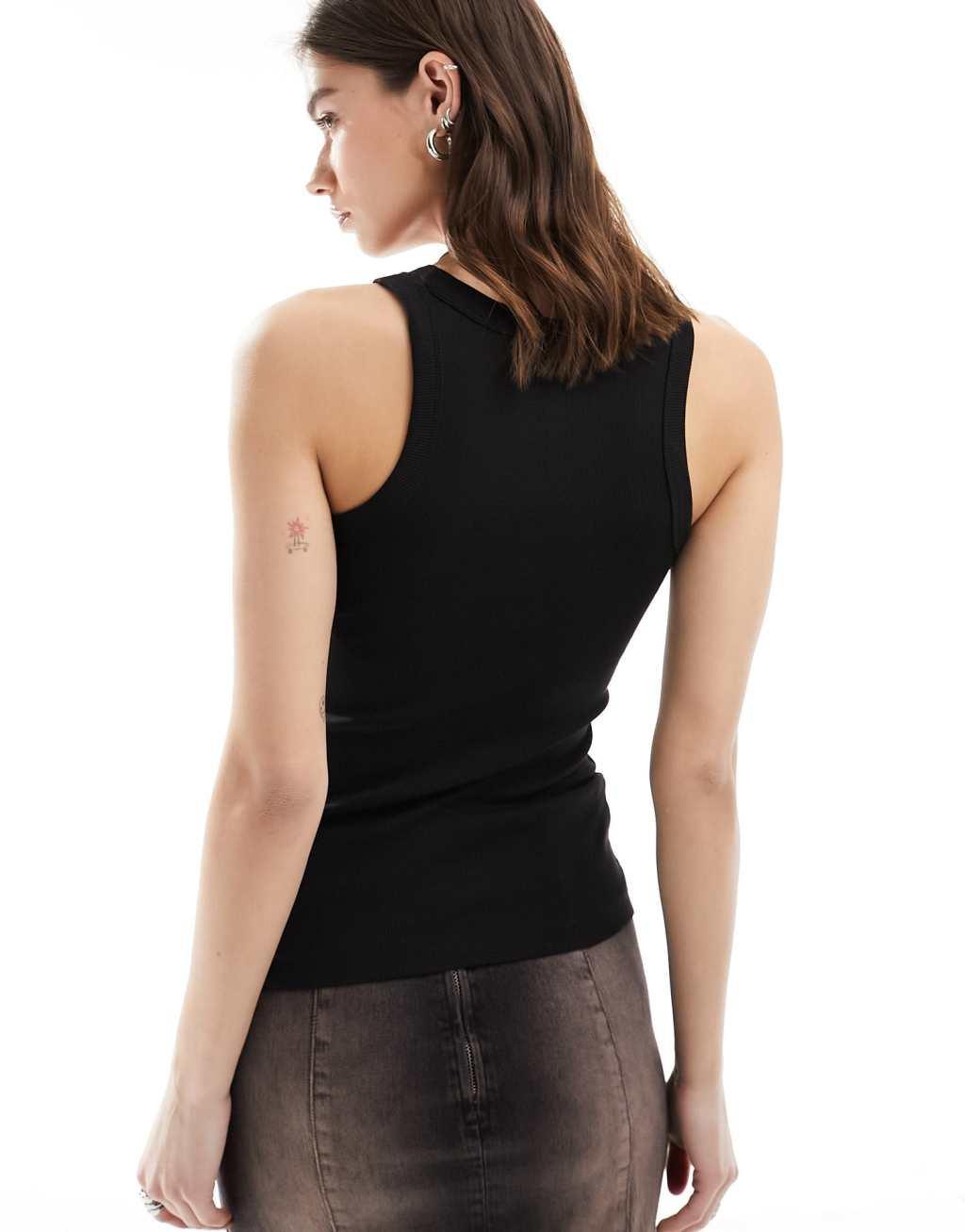 Weekday rib fitted tank top in black Product Image