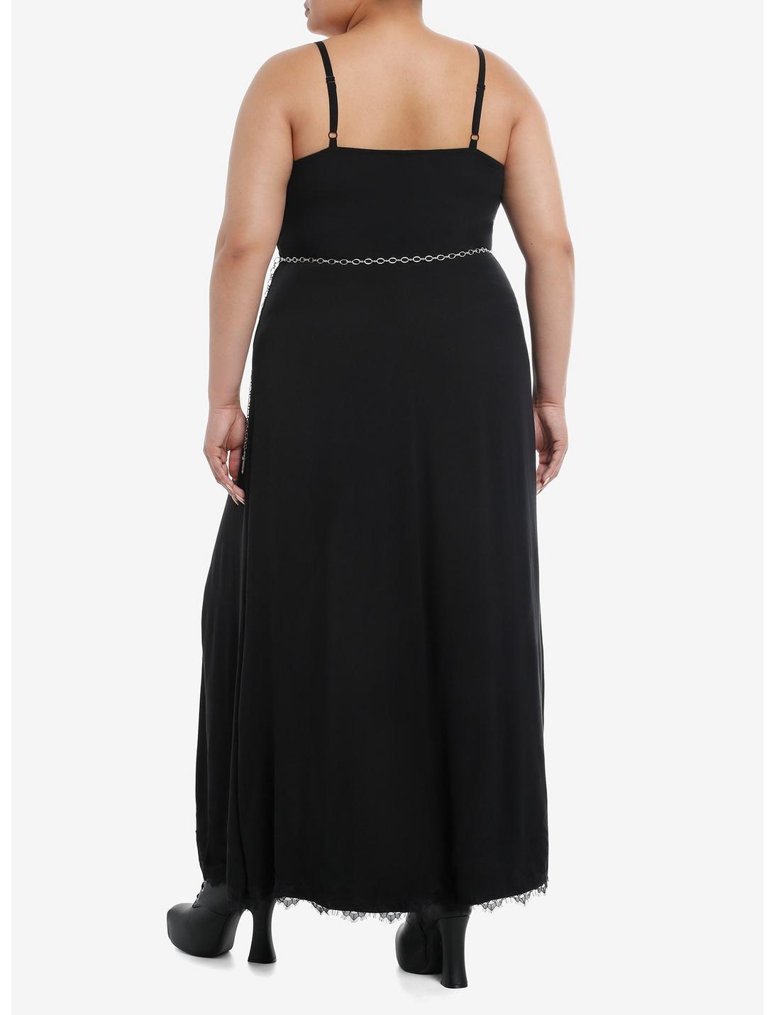 Cosmic Aura Black Double Slit Cross Chain Belt Maxi Dress Plus Size Product Image