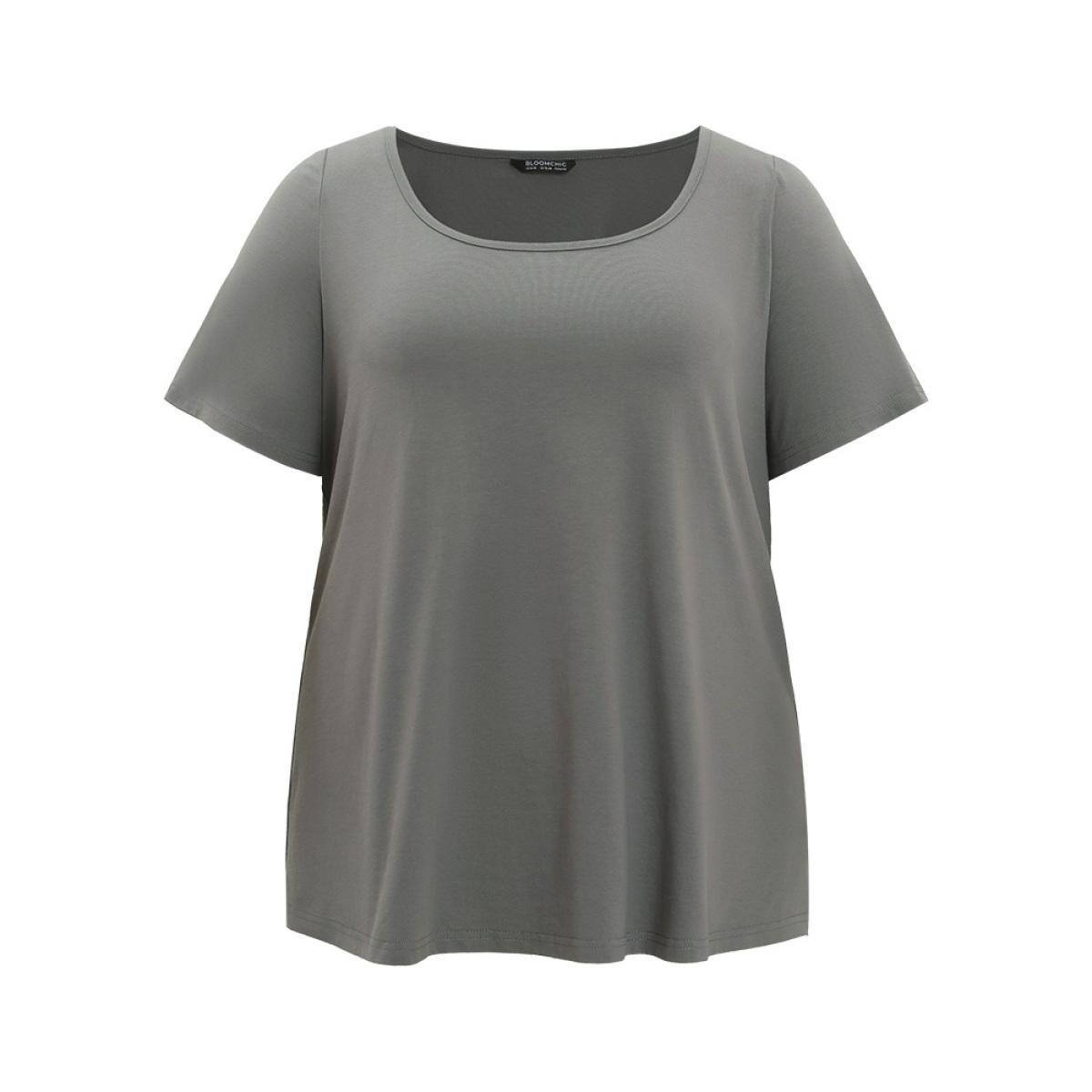 Plus Size UltraCool Plain Short Sleeve Scoop Neck T-shirt DimGray Women Basics Plain Scoop Neck Dailywear T-shirts BloomChic 22-24/3X Product Image