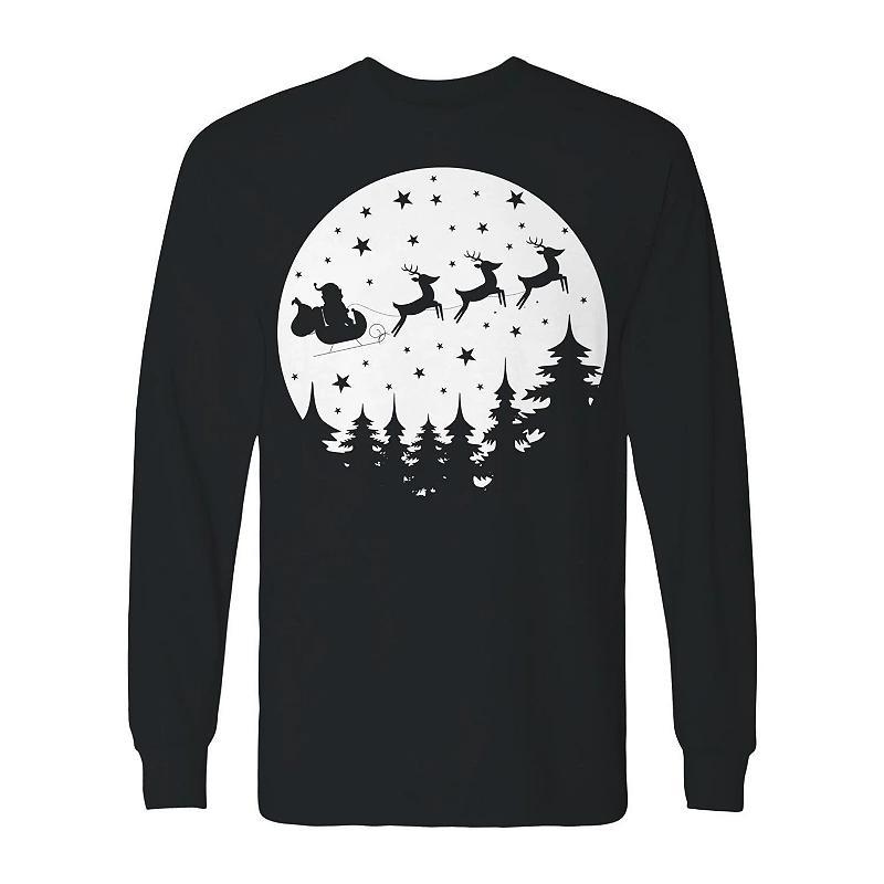 Men's Vector Christmas Moon Long Sleeve Graphic Tee, Size: XXL, Irish Green Product Image