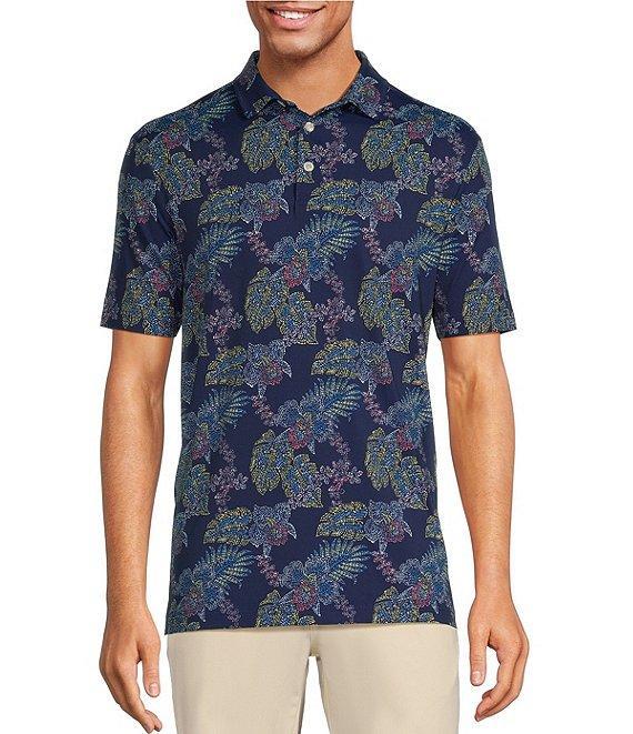 Caribbean Big & Tall Neon Leaf Print Performance Stretch Short Sleeve Polo Shirt Product Image