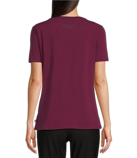 KARL LAGERFELD PARIS Knit Floral Print Crew Neck Short Sleeve Tee Shirt Product Image
