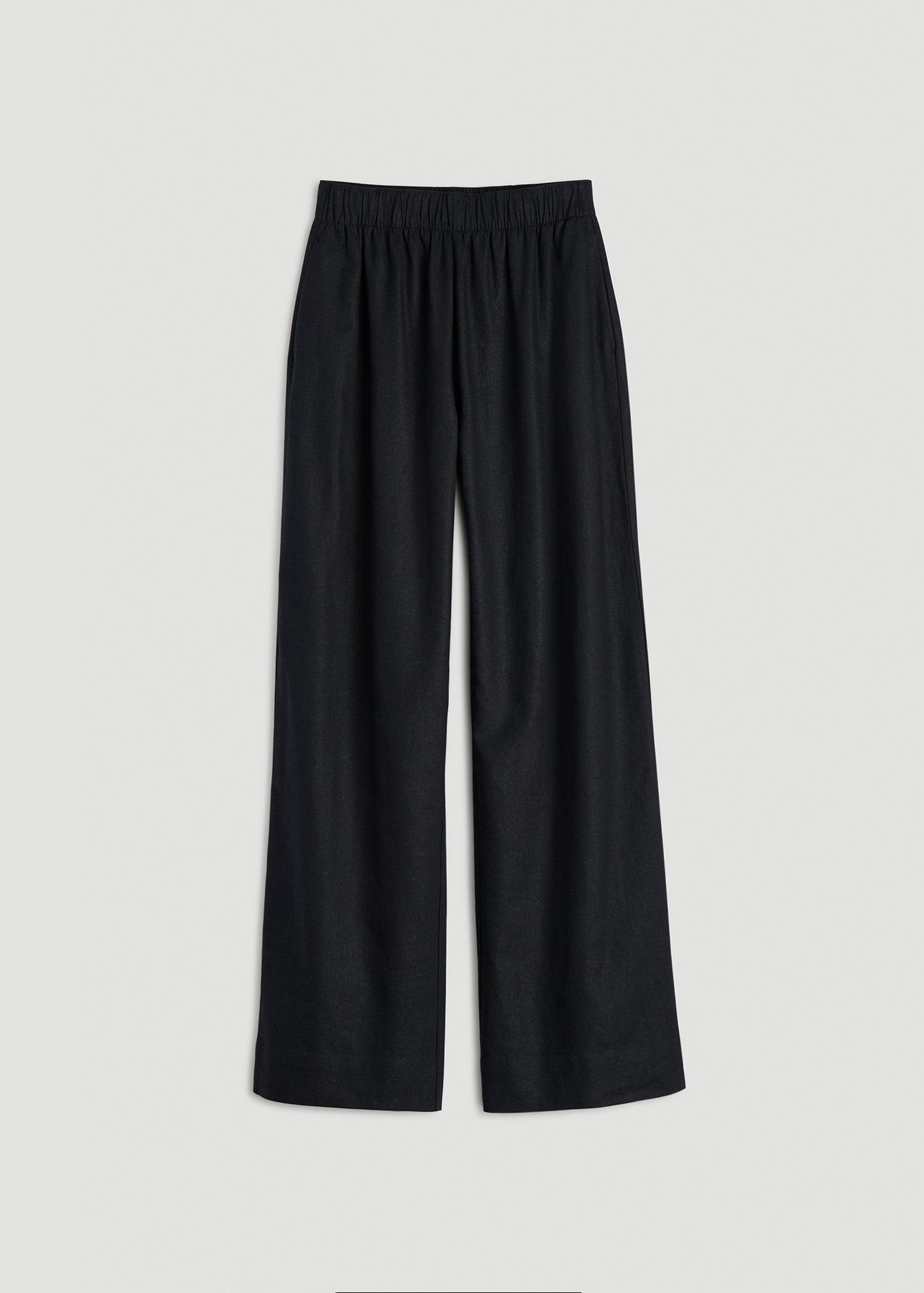Pull On Wide Leg Linen Pants for Tall Women in Black Product Image