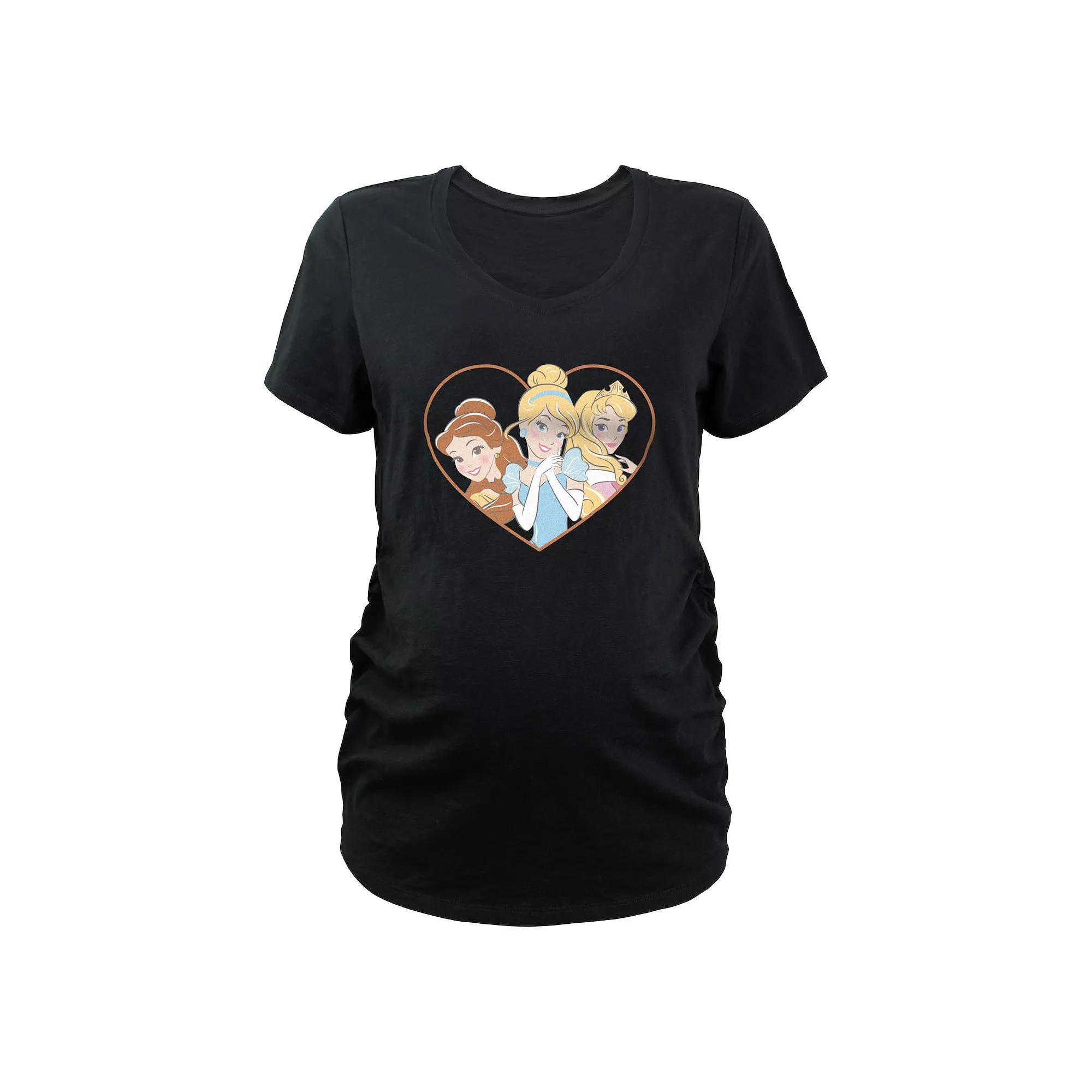 Disney Princess Belle, Cinderella & Aurora Blushing Heart Maternity Graphic Tee, Women's, Size: Medium-Mat, Black Product Image