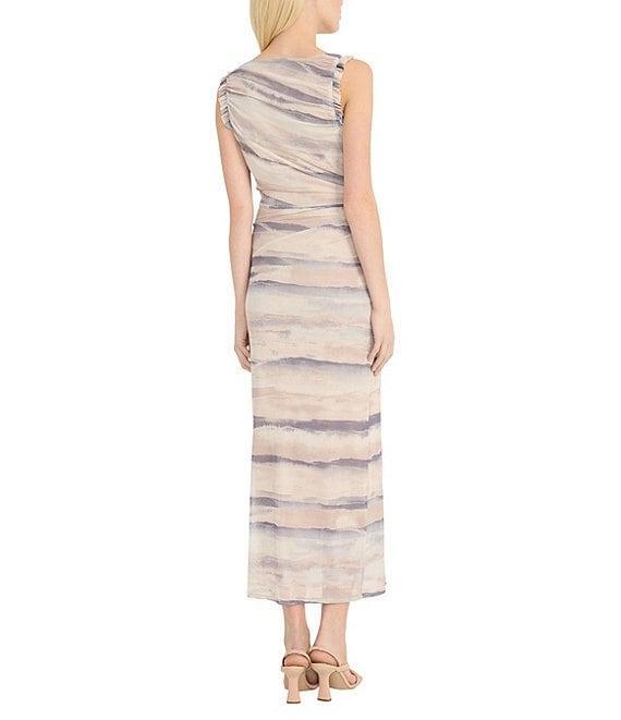 Donna Morgan Power Mesh Multi Print Boat Neck Sleeveless Sheath Midi Dress Product Image