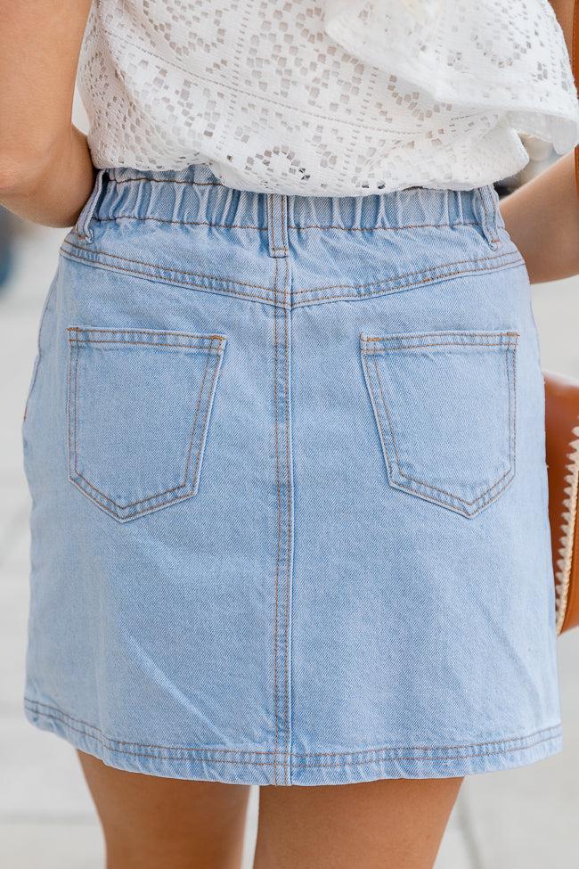 I've Been Thinking Light Wash Denim Paper Bag Waist Mini Skirt SALE Product Image