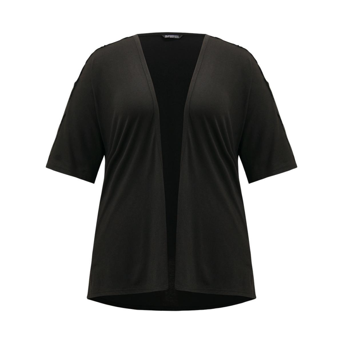 Plus Size Halloween Supersoft Essentials Plain Lace Panel Open Front Kimono Women Black Casual Plain Dailywear Kimonos BloomChic 30/6X Product Image