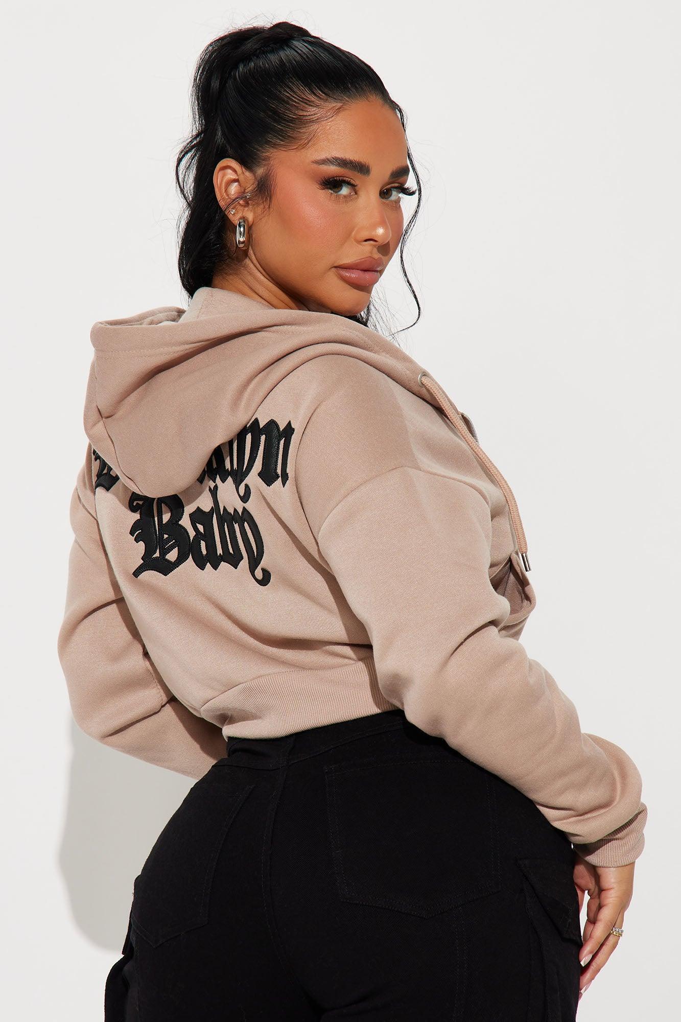Brooklyn Leather Patch Zip Hoodie - Mocha Product Image