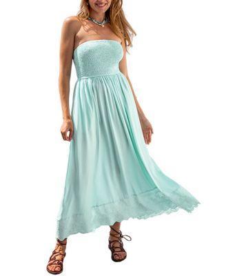 Cupshe Womens Seafoam Smocked Tube Maxi Beach Dress - Light Product Image