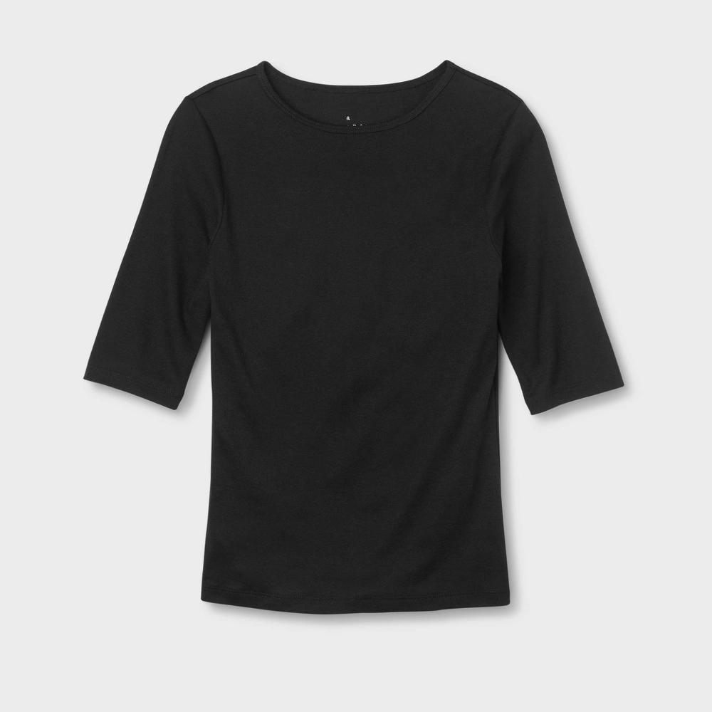 Women's Slim Fit Elbow Sleeve T-Shirt - A New Day™ Black XS: Crew Neck, Pullover Style Product Image