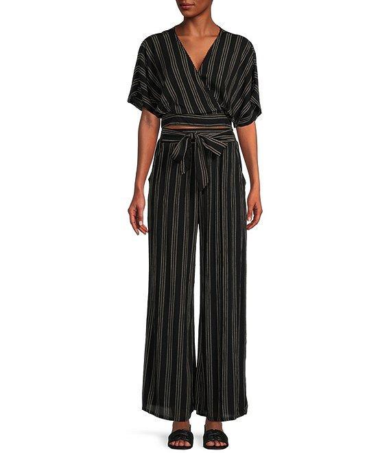Angie Printed Surplus V-Neck Flutter Sleeve Wrap Cropped Top Product Image