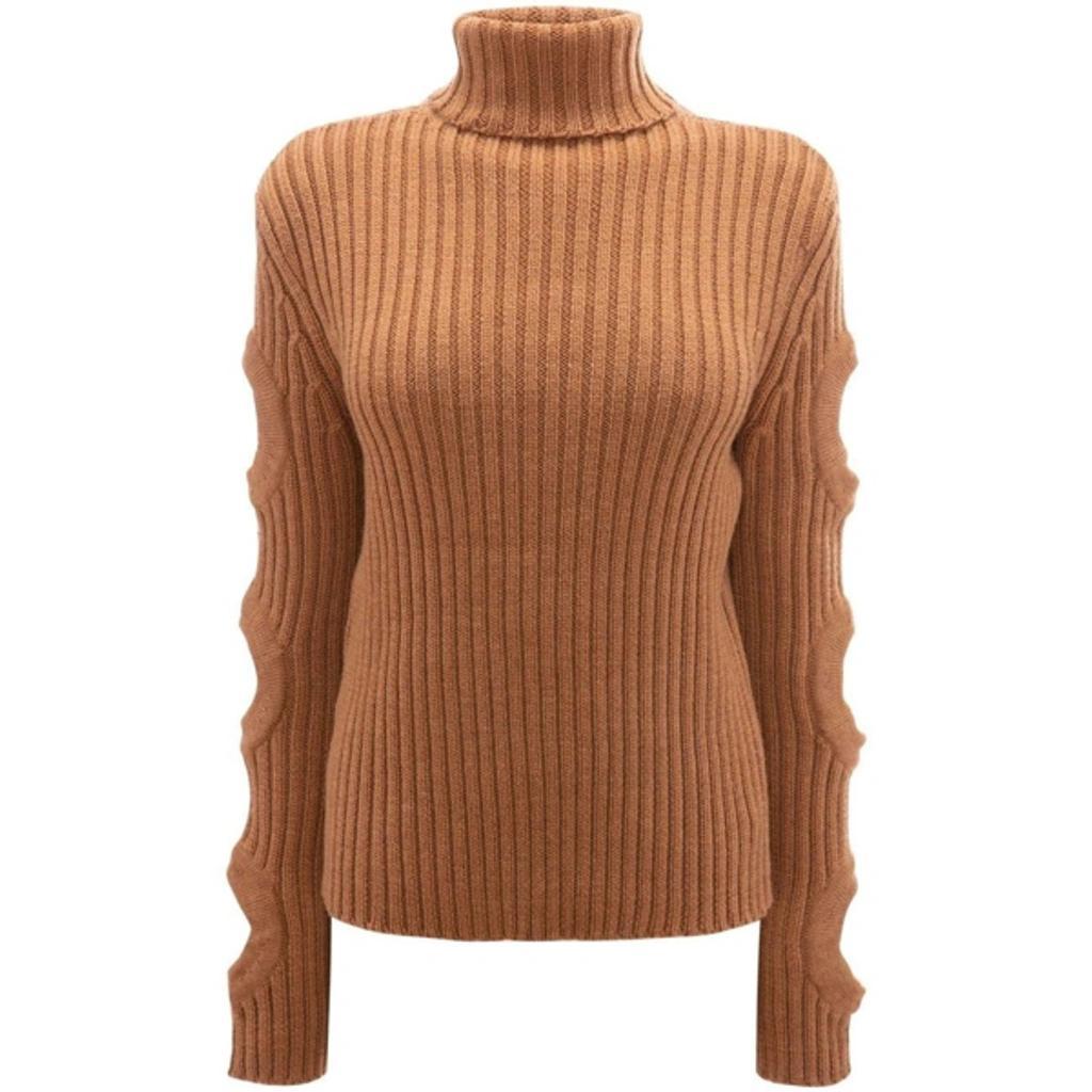 JW ANDERSON Merino Wool Cutout-sleeve Turtleneck Sweater In Brown Product Image