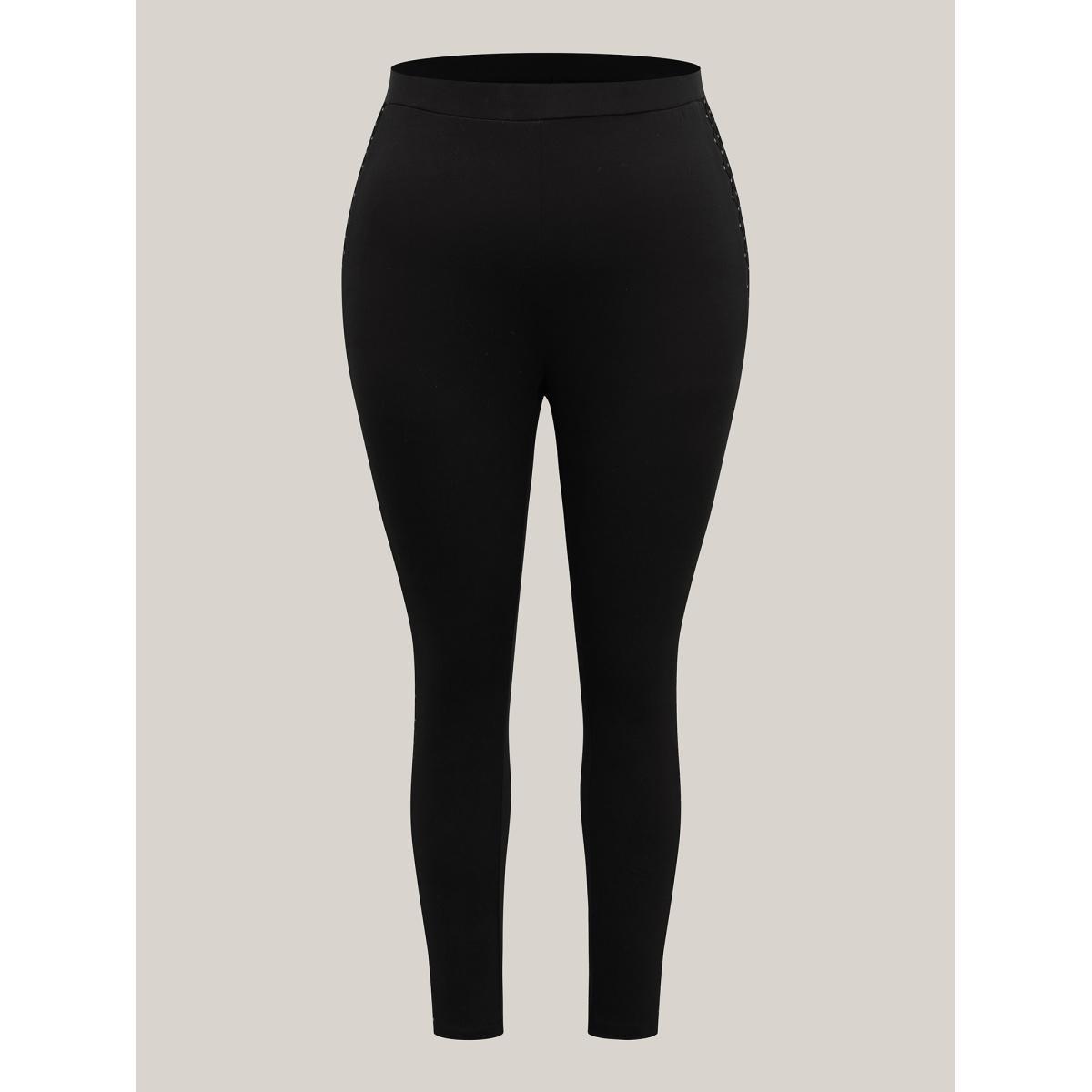 Plus Size Mesh Spliced Skinny-Fit Leggings Women Black Elegant High stretch Skinny Mid Rise Everyday Leggings BloomChic 18-20/2X Product Image