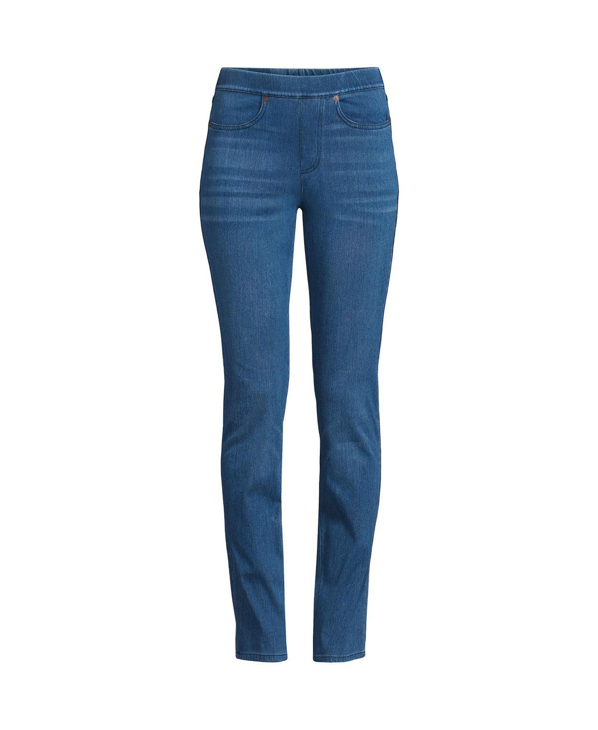 Petite Lands' End Starfish Mid-Rise Pull-On Straight Jeans, Women's, Size: Medium Petite, Medium  Blue Product Image
