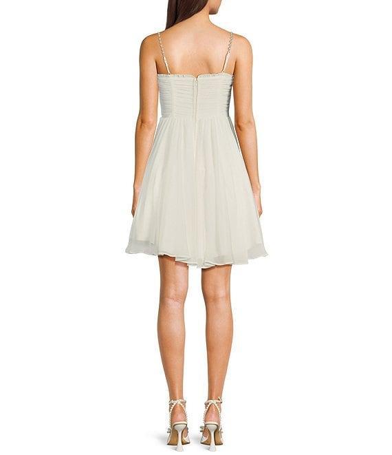 City Vibe Sweetheart Neck Jeweled Spaghetti Strap Bustier Bodice Shirred High-Low Dress Product Image