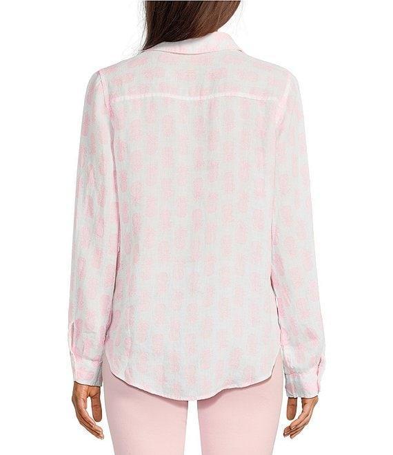 Lilly Pulitzer Sea View Slice Of Sunshine Pineapple Fruit Print Linen Point Collar Long Sleeve Button Down Shirt Product Image