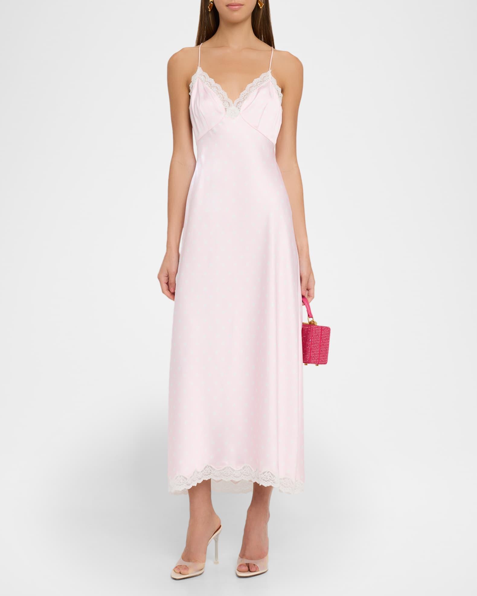 Manuela Satin Polka Dot Maxi Slip Dress Product Image