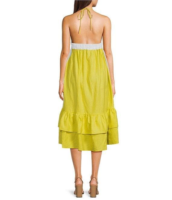 Fanm Mon Yamile Floral Embroidered Halter Tie Neck Midi Dress Product Image