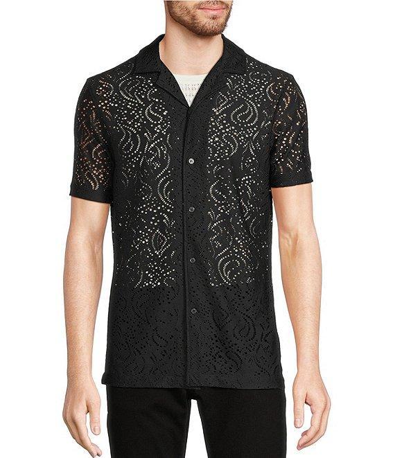 Murano Interdimensional Collection Slim Fit Rib Eyelet Camp Collar Knit Woven Shirt Product Image
