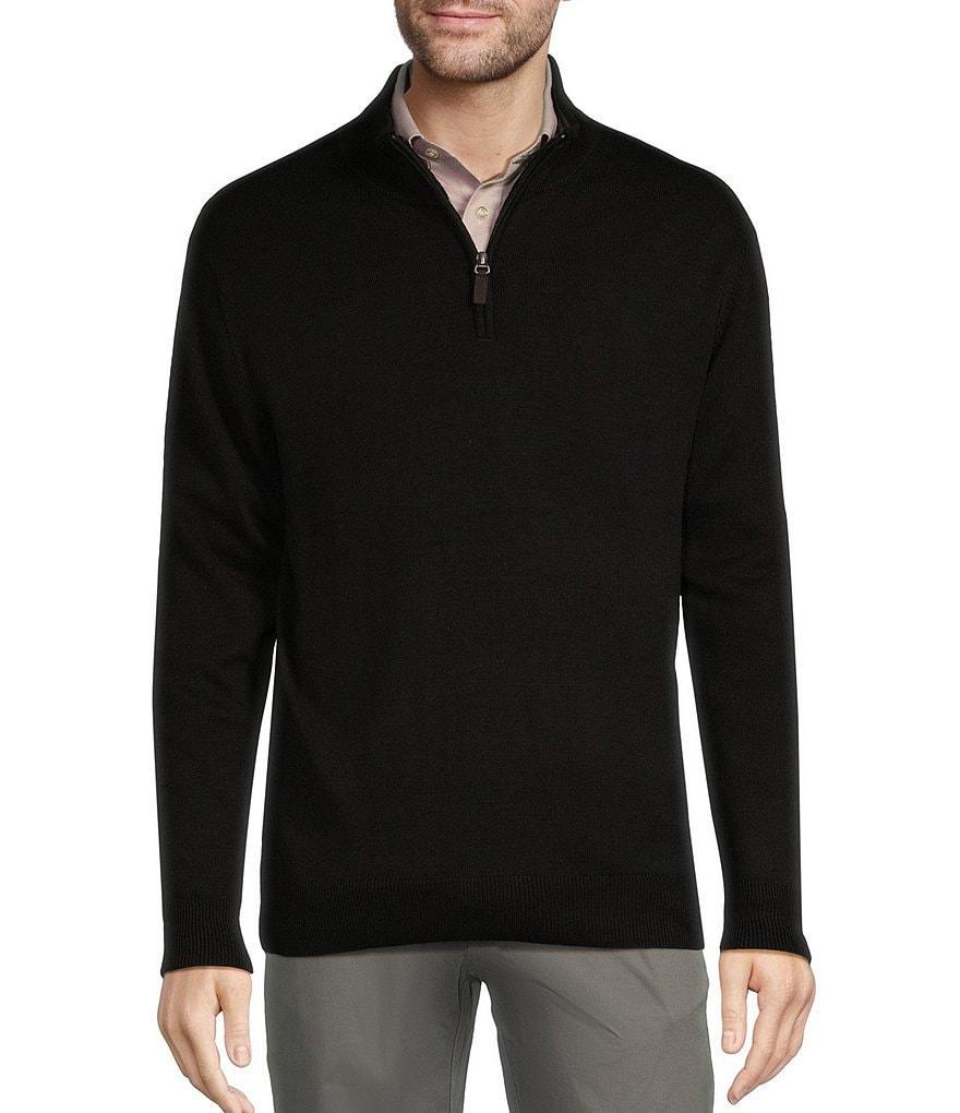 Roundtree & Yorke Mock Neck Long Sleeve Solid Quarter-Zip Sweater Pullover Product Image